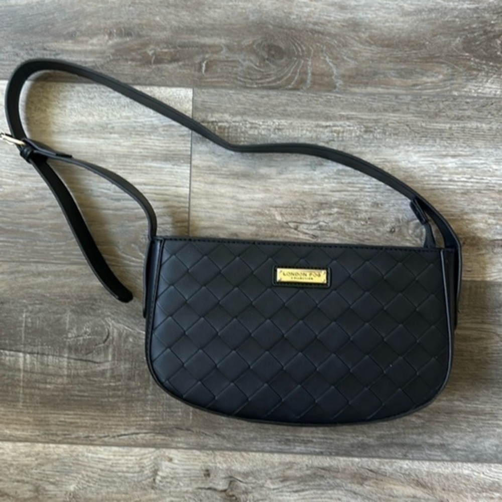 London Fog bag black woven adjustable shoulder stye #LFF22801